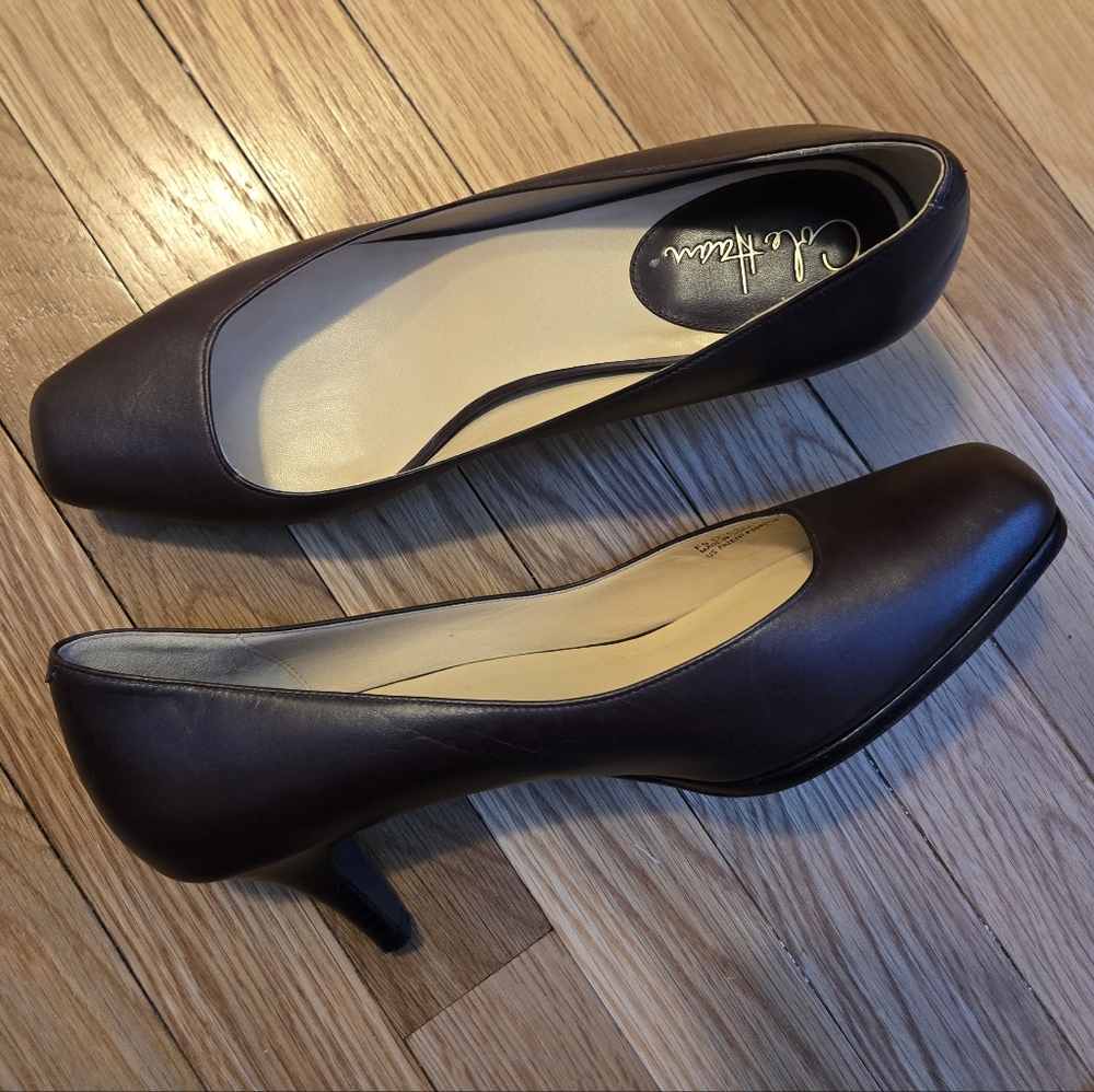Cole Haan Brown Leather Square Toe Low Heel Pump Size 11